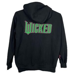 WICKED Full-Zip Hoodie Sweatshirt Women's Large Black Embroidered Spellout Movie